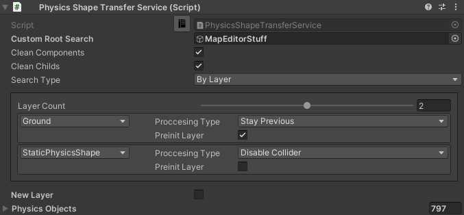 PhysicsShape Transfer Service Settings View